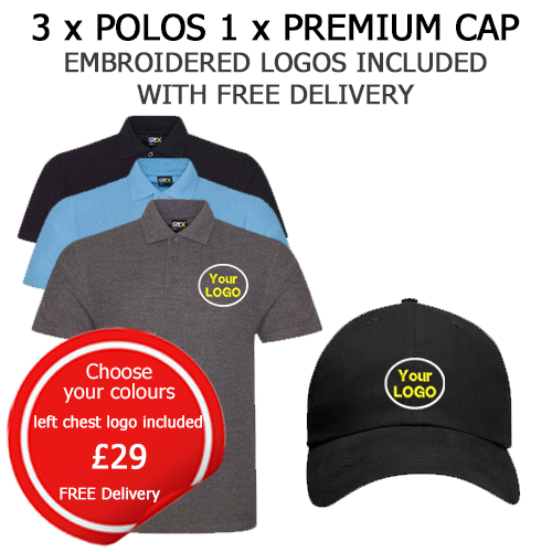 3 x POLOS 1 x PREMIUM CAP DEAL