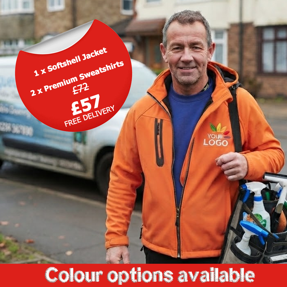 1 x Softshell Jacket with Hood AND 2 x Sweatshirts - LEFT CHEST LOGO INCLUDED