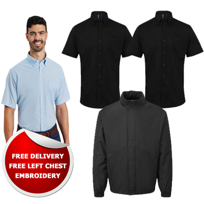 2 x Short Sleeve Oxford Shirt | 1 x Waterproof Jacket - colour options available