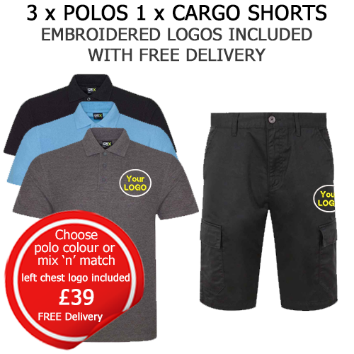3 x POLOS 1 x CARGO SHORTS