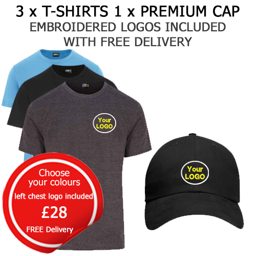 3 x T-SHIRTS 1 x PREMIUM CAP DEAL