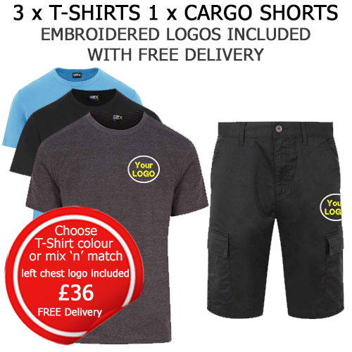 3 x T-SHIRTS 1 x CARGO SHORTS
