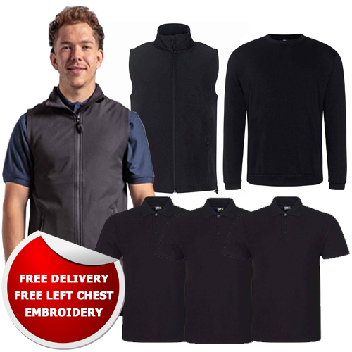 3 x Polos | 1 x Sweatshirt | 1 x Soft Shell Gilet
