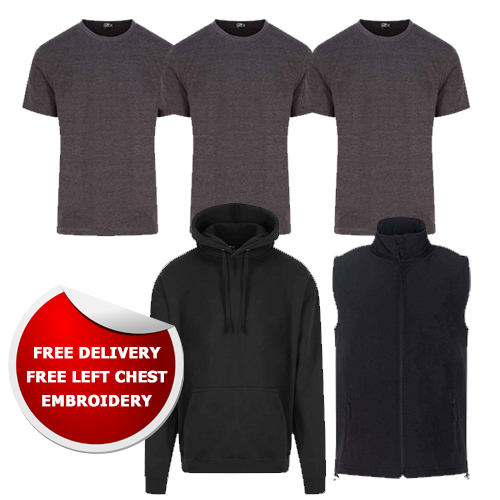 3 x T-Shirts | 1 x Hoodie | 1 x Soft Shell Gilet - Colour options available
