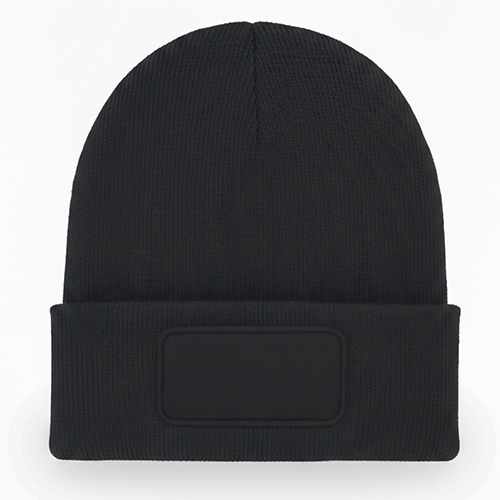 Beanie Woven with Rectangular Patch - With Front Centre Embroidery