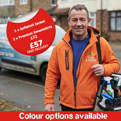 1 x Softshell Jacket with Hood AND 2 x Sweatshirts - LEFT CHEST LOGO INCLUDED