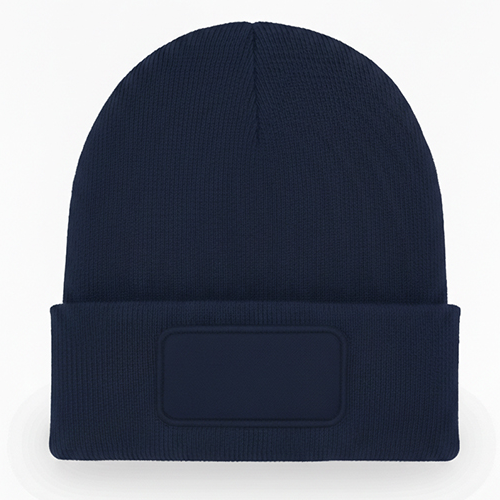 Beanie Woven with Rectangular Patch - With Front Centre Embroidery