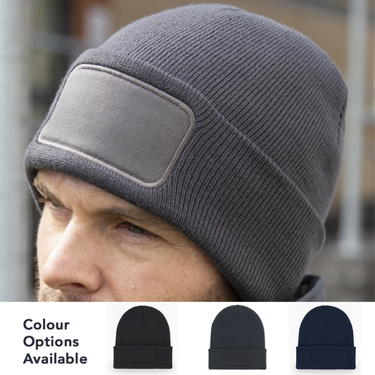 Beanie Woven with Rectangular Patch - With Front Centre Embroidery