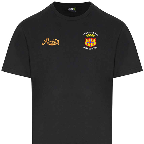 OUR LADY'S R.C. ALADDIN - BLACK T-SHIRT