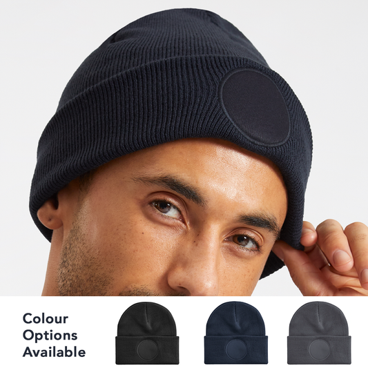 Beanie Woven with Circle Patch - With Front Centre Embroidery