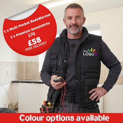 1 x Multi-Pocket BodyWarmer AND 2 x Sweatshirt - LEFT CHEST LOGO INCLUDED