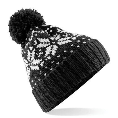 Premium Pom-Pom Beanie Woven - With Front Centre Embroidery