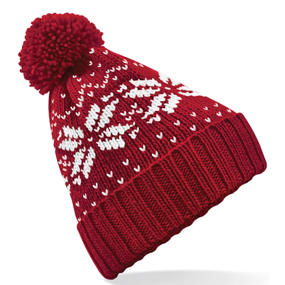 Premium Pom-Pom Beanie Woven - With Front Centre Embroidery