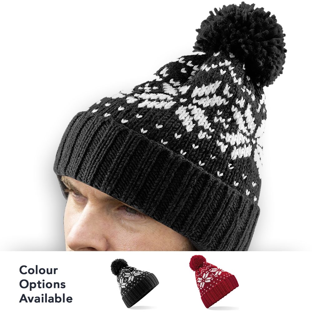 Premium Pom-Pom Beanie Woven - With Front Centre Embroidery